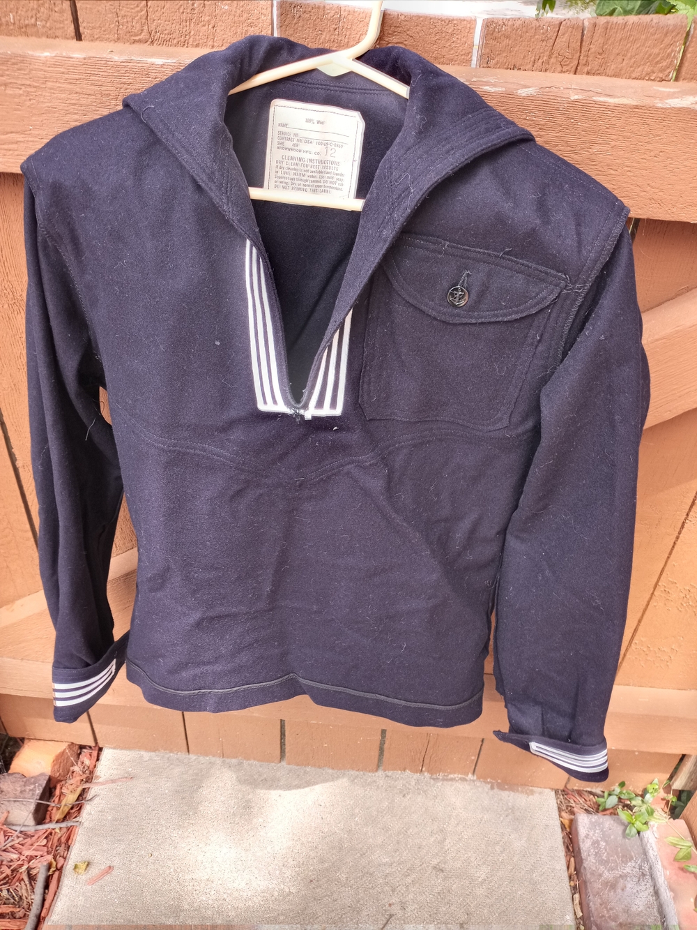 VINTAGE Navy Sailor-Style Pullover Sweater with Striped Trim